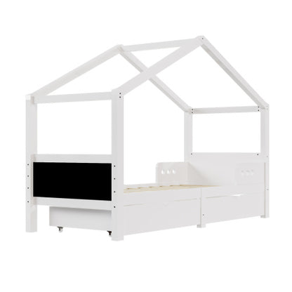 Solid Wood Children's Bed With Double Drawers - Kinder Bett Hausbett Kinderbett