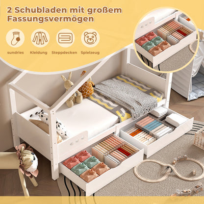 Solid Wood Children's Bed With Double Drawers - Kinder Bett Hausbett Kinderbett